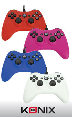 Les manettes filaires couleurs de KONIX pour PS3 et PC